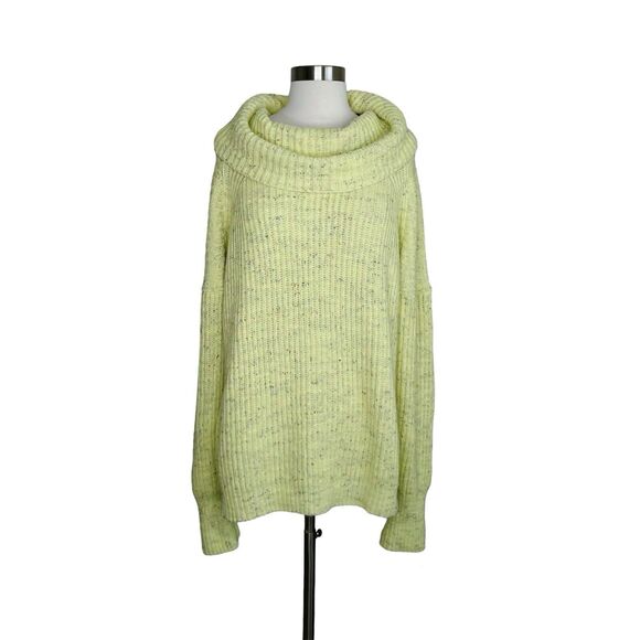 Free People Sweater S Yellow Speckled Leo Tunic Oversized Knit Cowl Neck Slouchy - Picture 1 of 5